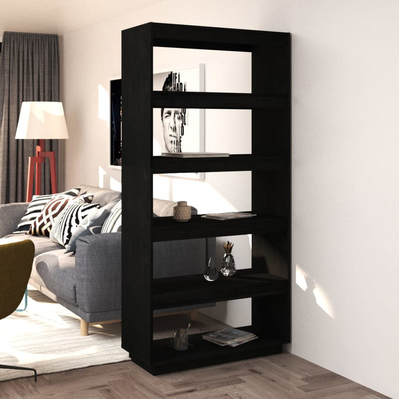 Boekenkast/kamerscherm 80x35x167 cm massief grenenhout zwart MeubelReus