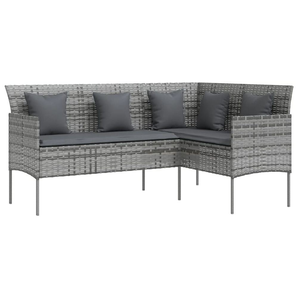 Loungebank met kussens L-vormig poly rattan grijs MeubelReus