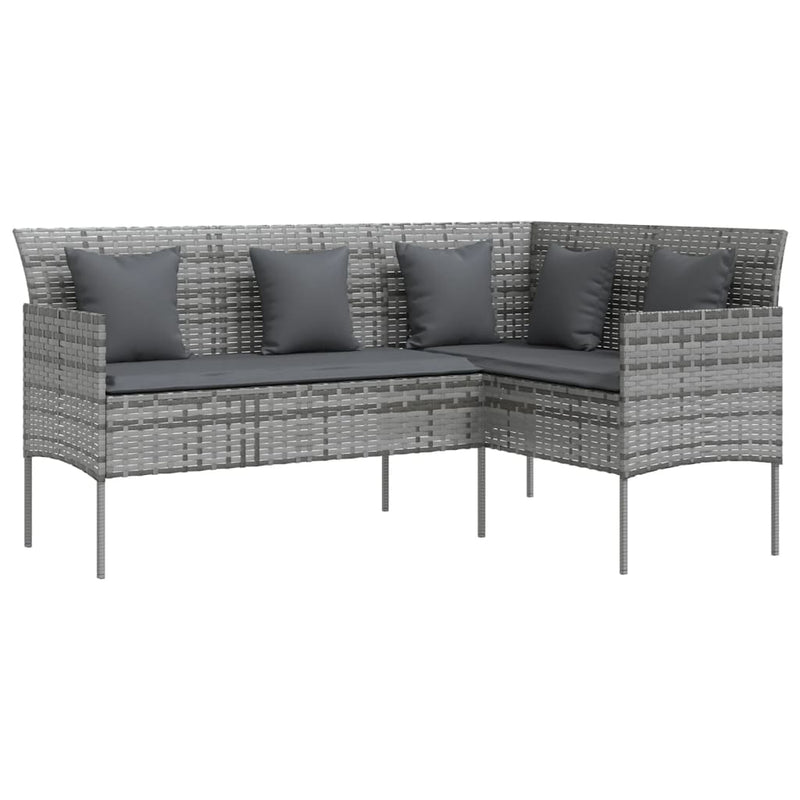 Loungebank met kussens L-vormig poly rattan grijs MeubelReus