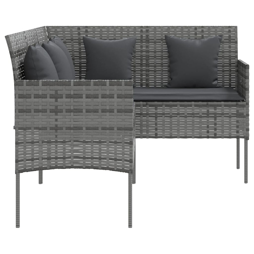 Loungebank met kussens L-vormig poly rattan grijs MeubelReus
