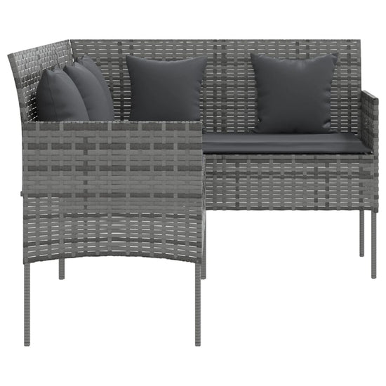 Loungebank met kussens L-vormig poly rattan grijs MeubelReus