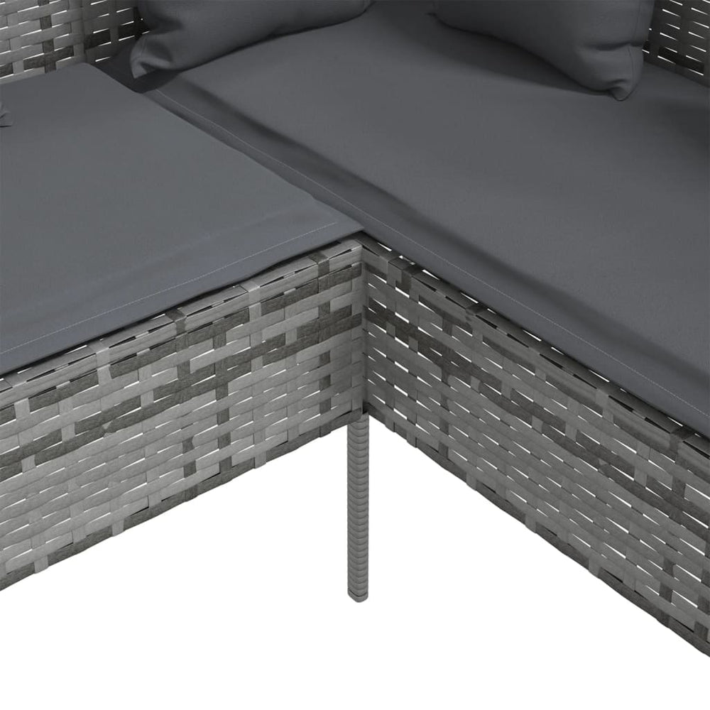 Loungebank met kussens L-vormig poly rattan grijs MeubelReus
