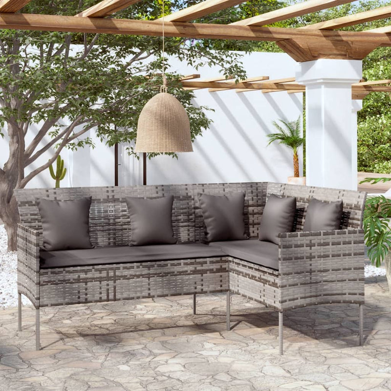 Loungebank met kussens L-vormig poly rattan grijs MeubelReus
