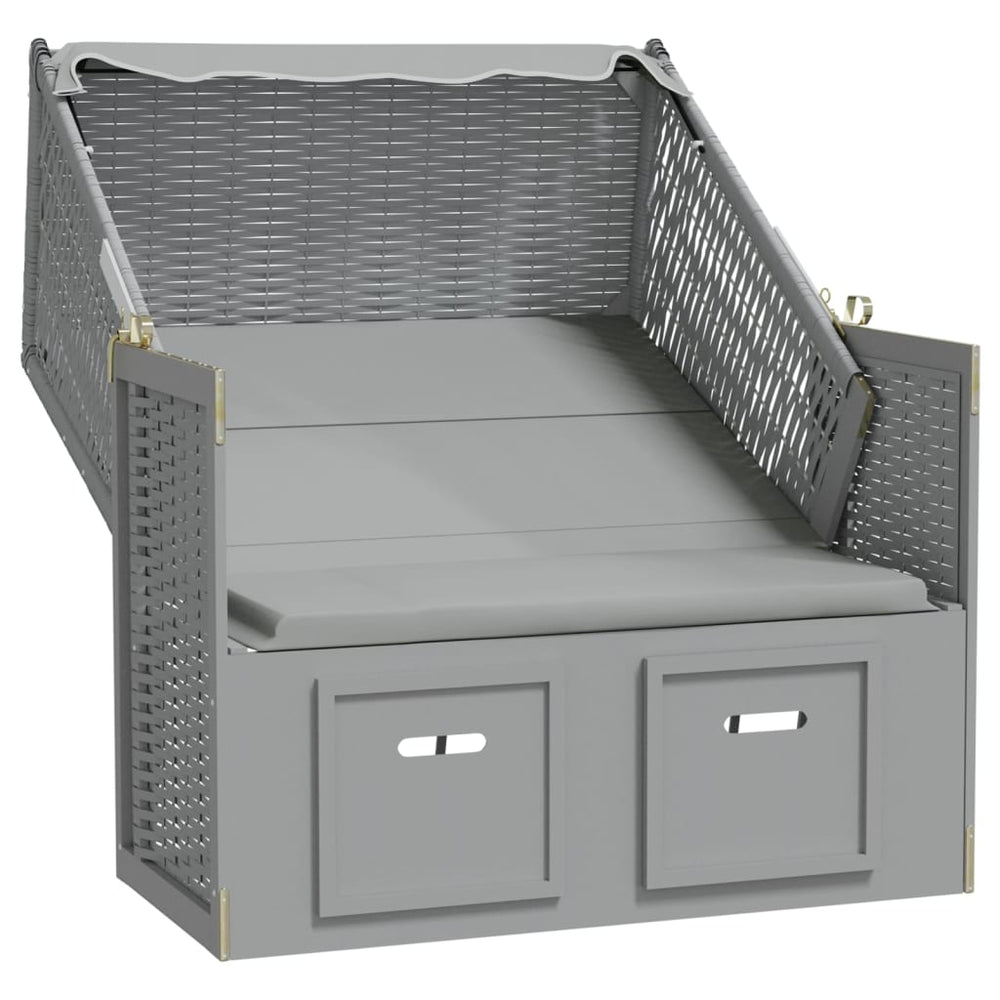 Strandstoel met luifel poly rattan en massief hout grijs MeubelReus