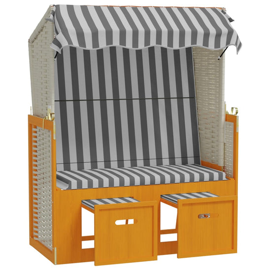 Strandstoel met luifel poly rattan en massief hout wit en grijs MeubelReus