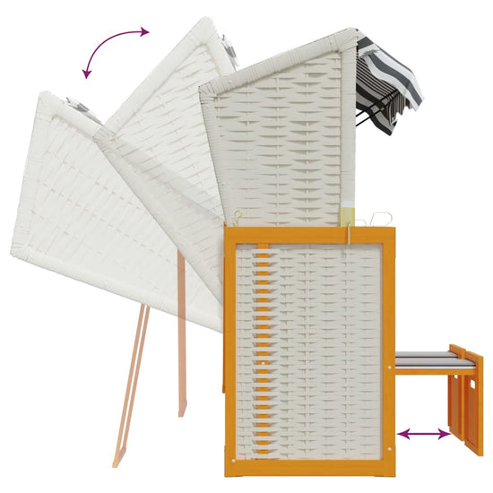 Strandstoel met luifel poly rattan en massief hout wit en grijs MeubelReus