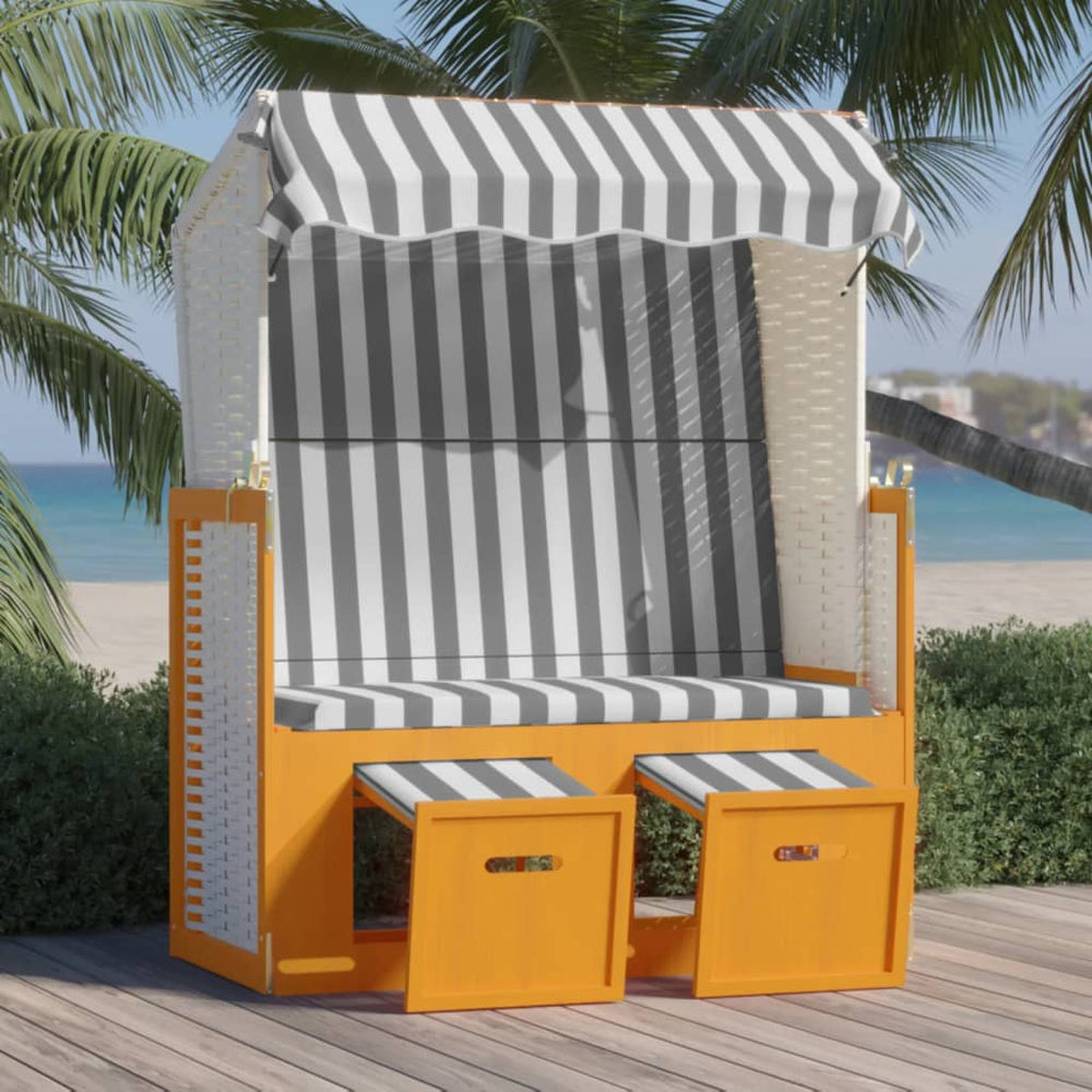 Strandstoel met luifel poly rattan en massief hout wit en grijs MeubelReus