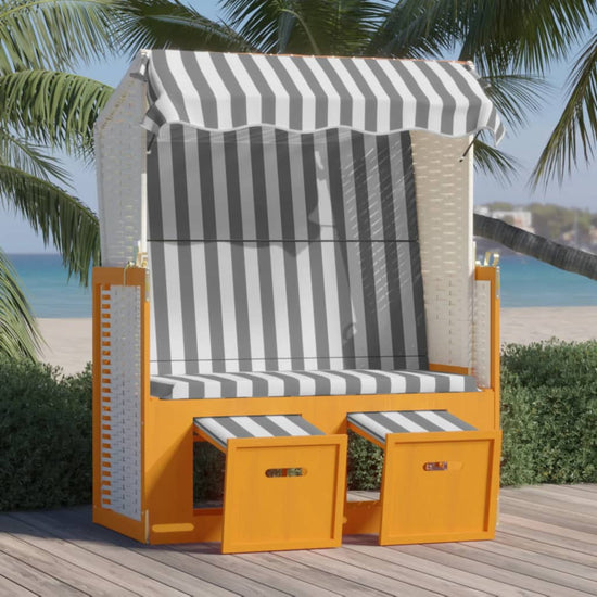 Strandstoel met luifel poly rattan en massief hout wit en grijs MeubelReus