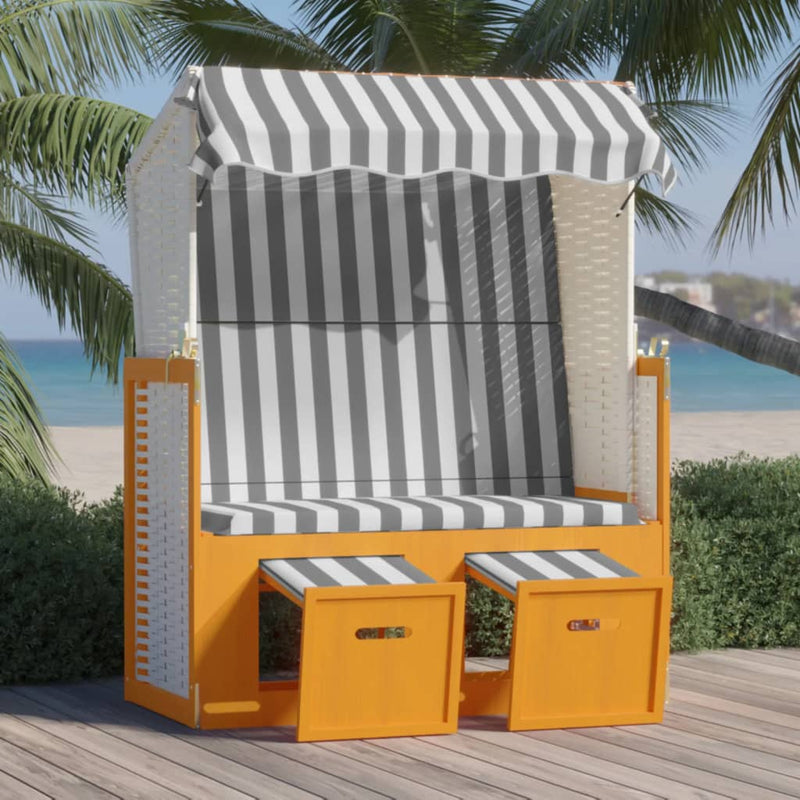 Strandstoel met luifel poly rattan en massief hout wit en grijs MeubelReus