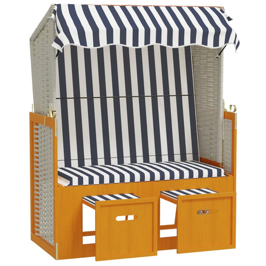 Strandstoel met luifel poly rattan en massief hout wit en blauw MeubelReus