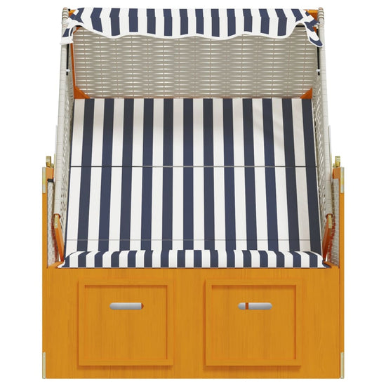 Strandstoel met luifel poly rattan en massief hout wit en blauw MeubelReus