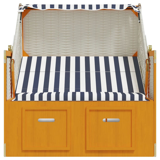 Strandstoel met luifel poly rattan en massief hout wit en blauw MeubelReus