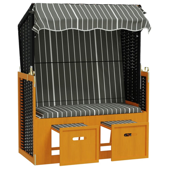 Strandstoel met luifel poly rattan en hout zwart en grijs MeubelReus