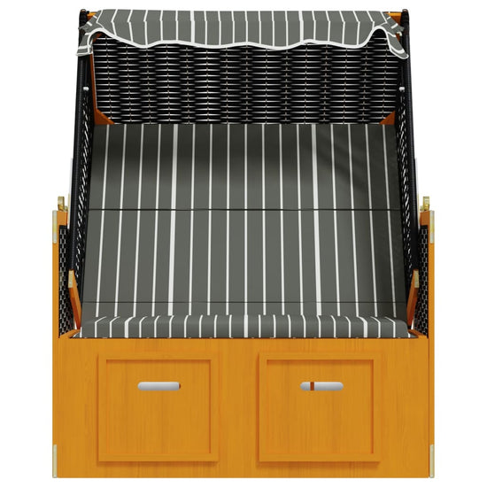 Strandstoel met luifel poly rattan en hout zwart en grijs MeubelReus