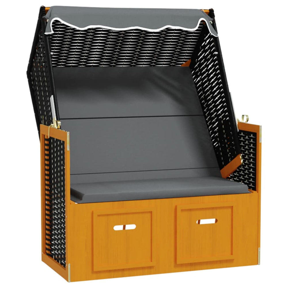 Strandstoel met luifel poly rattan en hout zwart en antraciet MeubelReus