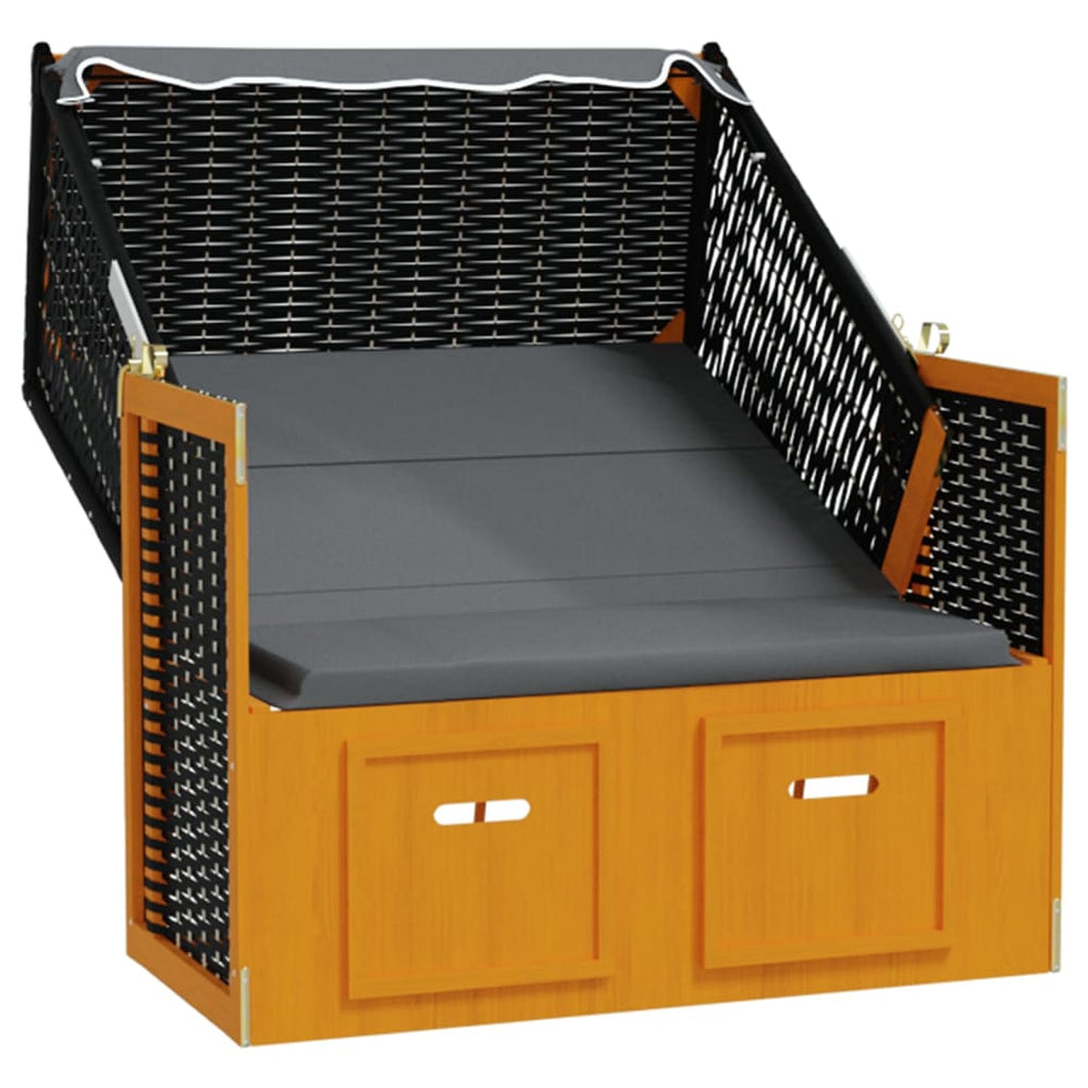 Strandstoel met luifel poly rattan en hout zwart en antraciet MeubelReus