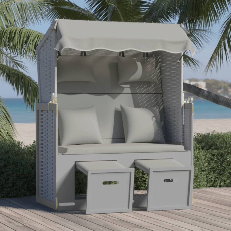 Strandstoel met kussens poly rattan en massief hout grijs MeubelReus