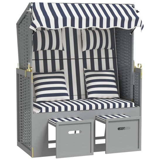 Strandstoel met kussens poly rattan en hout blauw en wit MeubelReus