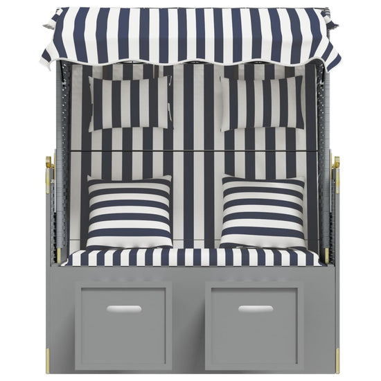 Strandstoel met kussens poly rattan en hout blauw en wit MeubelReus