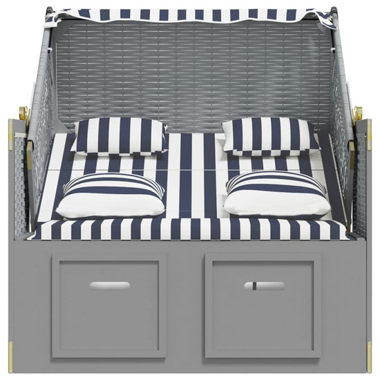 Strandstoel met kussens poly rattan en hout blauw en wit MeubelReus