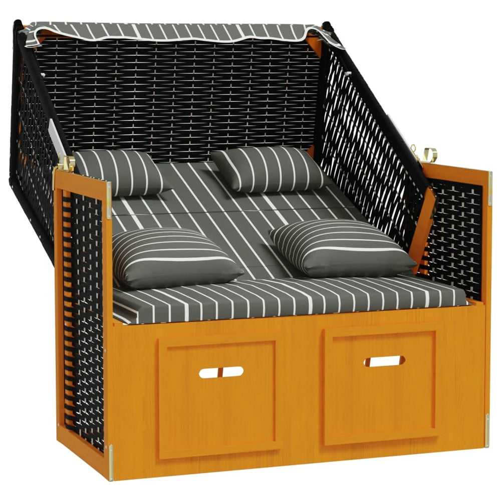 Strandstoel met kussens poly rattan en hout zwart en grijs MeubelReus