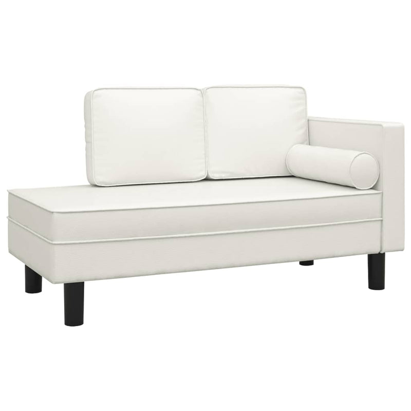 Chaise longue met kussens en bolster kunstleer crèmekleurig