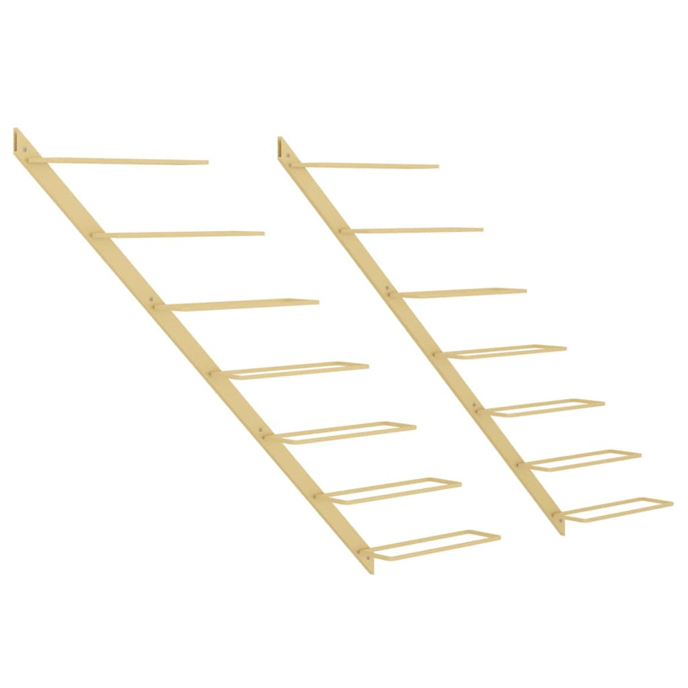 Wijnrekken 2 st voor 7 flessen wandmontage metaal goudkleurig MeubelReus