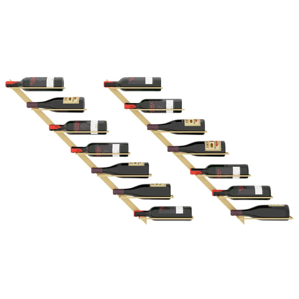 Wijnrekken 2 st voor 7 flessen wandmontage metaal goudkleurig MeubelReus