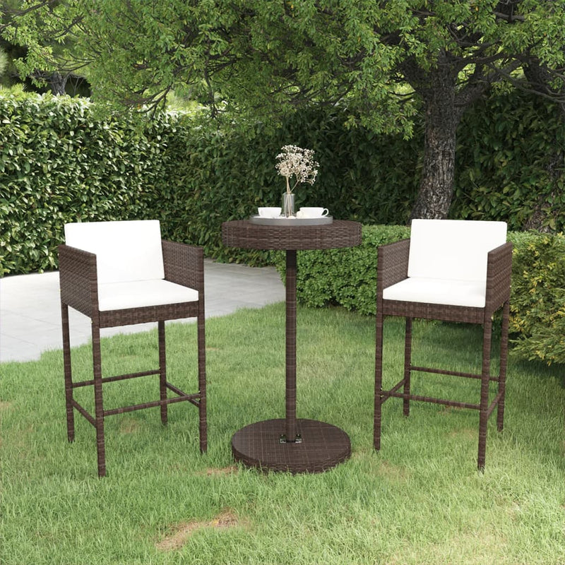 3-delige Tuinbarset met kussens poly rattan bruin MeubelReus