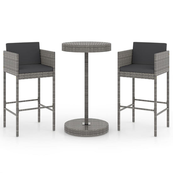 3-delige Tuinbarset met kussens poly rattan grijs MeubelReus