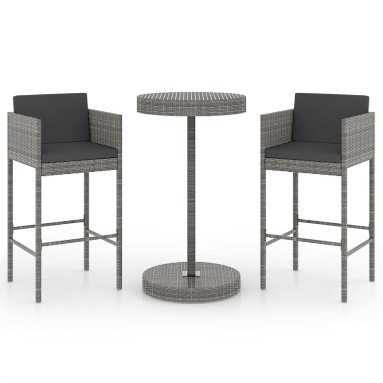 3-delige Tuinbarset met kussens poly rattan grijs MeubelReus