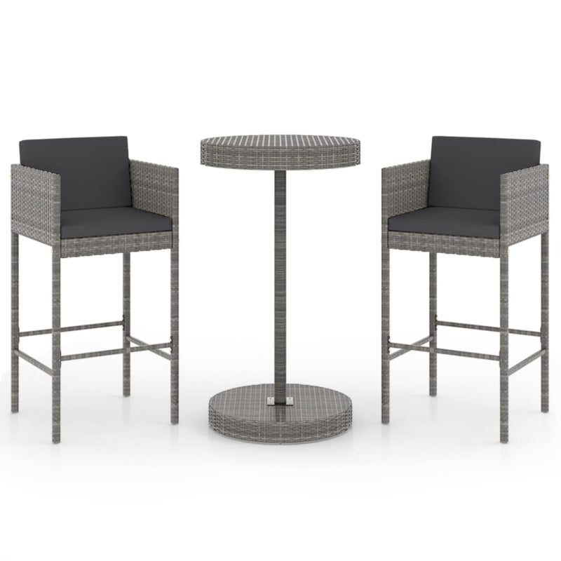 3-delige Tuinbarset met kussens poly rattan grijs MeubelReus
