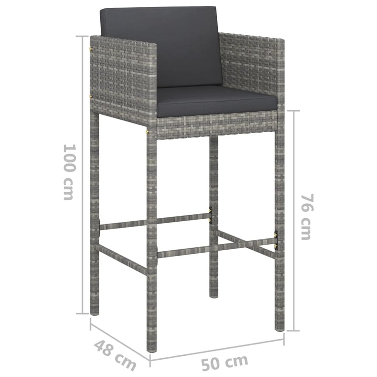 3-delige Tuinbarset met kussens poly rattan grijs MeubelReus