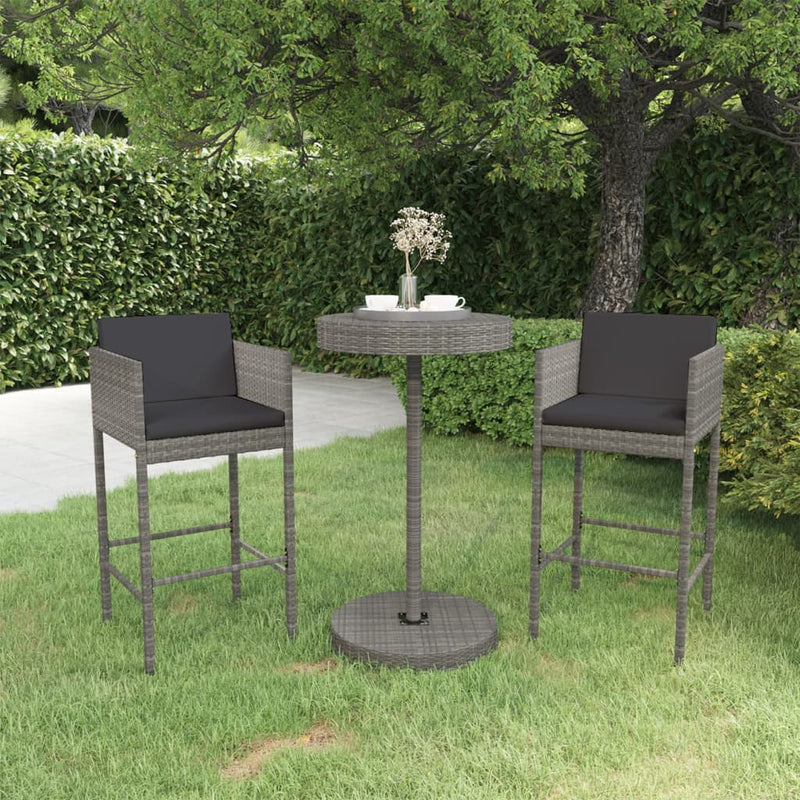 3-delige Tuinbarset met kussens poly rattan grijs MeubelReus