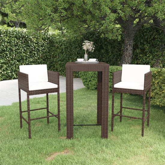 3-delige Tuinbarset met kussens poly rattan bruin MeubelReus