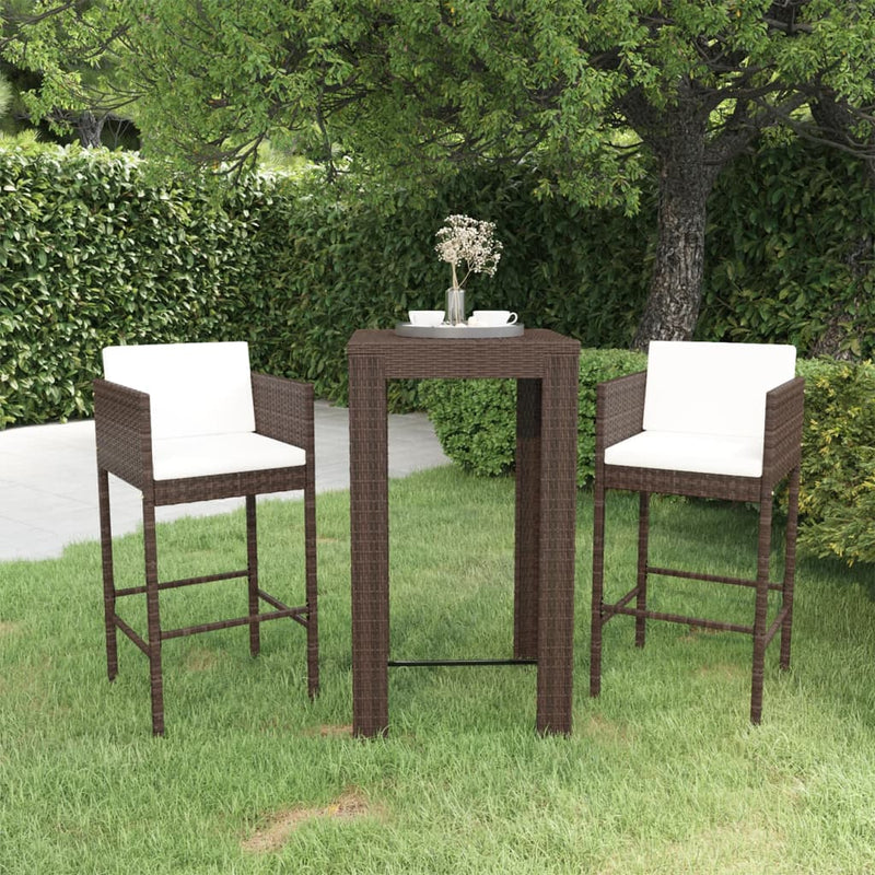 3-delige Tuinbarset met kussens poly rattan bruin MeubelReus