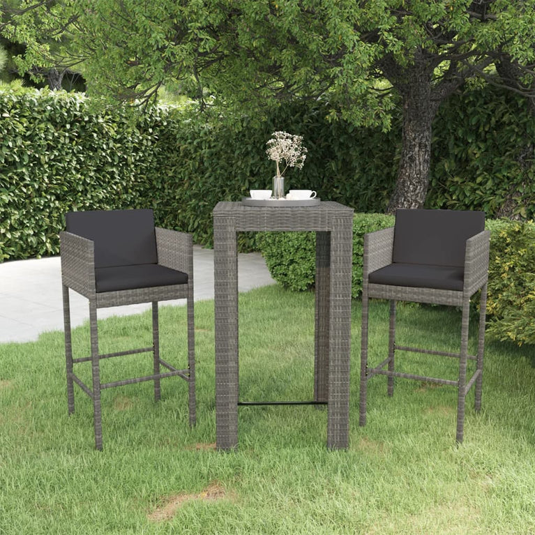 3-delige Tuinbarset met kussens poly rattan grijs MeubelReus