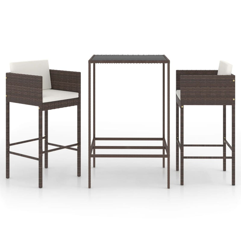 3-delige Tuinbarset met kussens poly rattan bruin MeubelReus