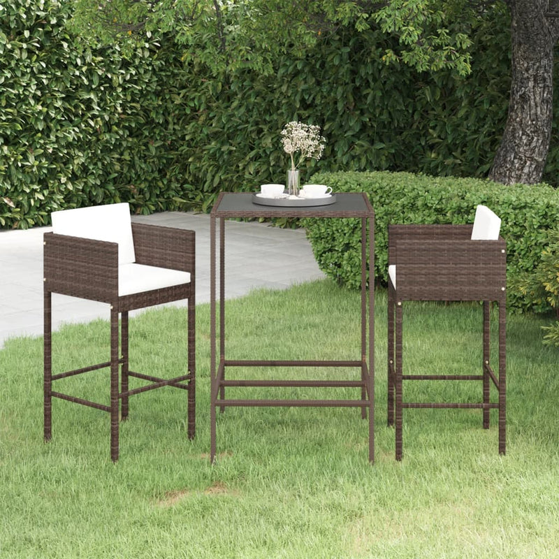 3-delige Tuinbarset met kussens poly rattan bruin MeubelReus