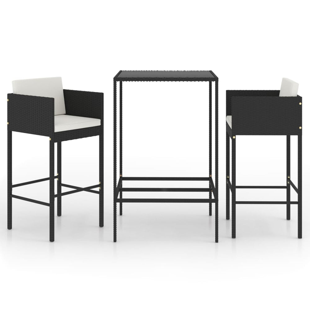 3-delige Tuinbarset met kussens poly rattan zwart MeubelReus