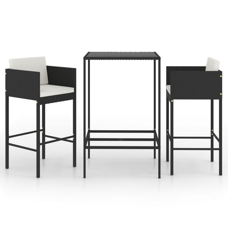 3-delige Tuinbarset met kussens poly rattan zwart MeubelReus
