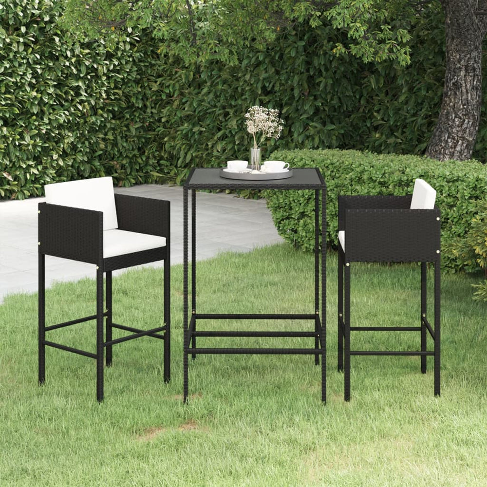 3-delige Tuinbarset met kussens poly rattan zwart MeubelReus