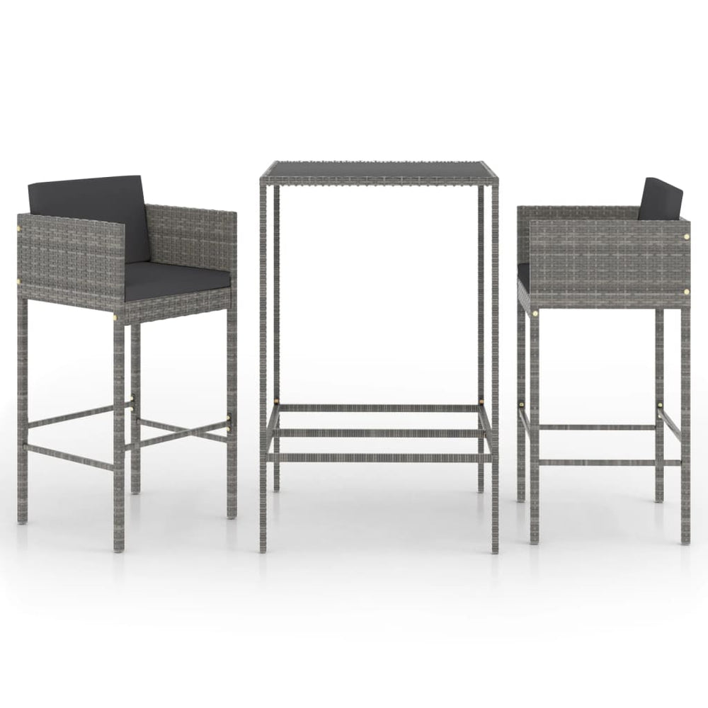 3-delige Tuinbarset met kussens poly rattan grijs MeubelReus