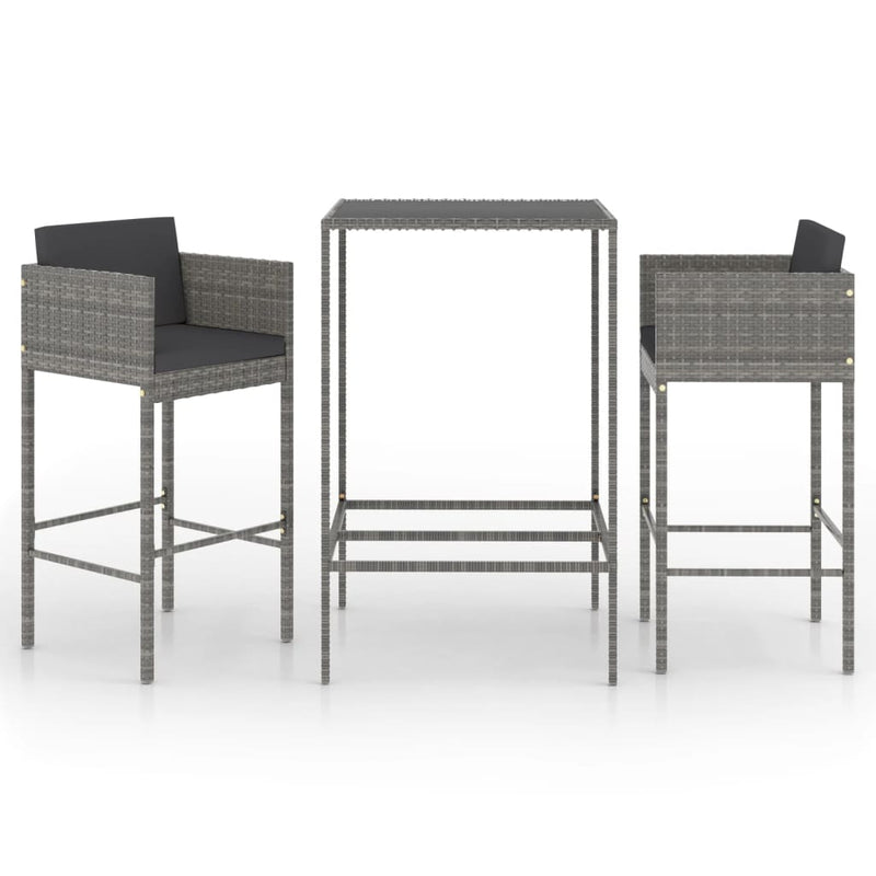 3-delige Tuinbarset met kussens poly rattan grijs MeubelReus
