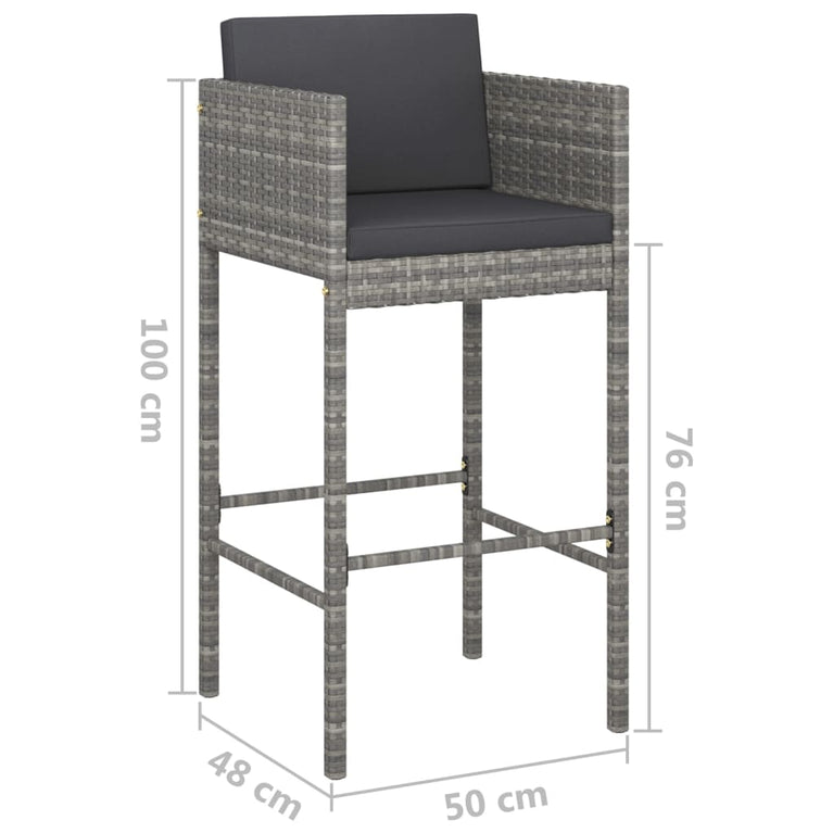 3-delige Tuinbarset met kussens poly rattan grijs MeubelReus