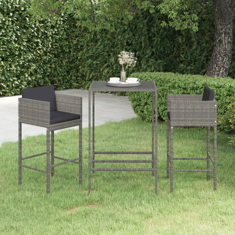 3-delige Tuinbarset met kussens poly rattan grijs MeubelReus