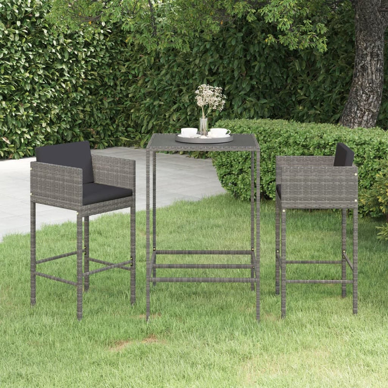3-delige Tuinbarset met kussens poly rattan grijs MeubelReus