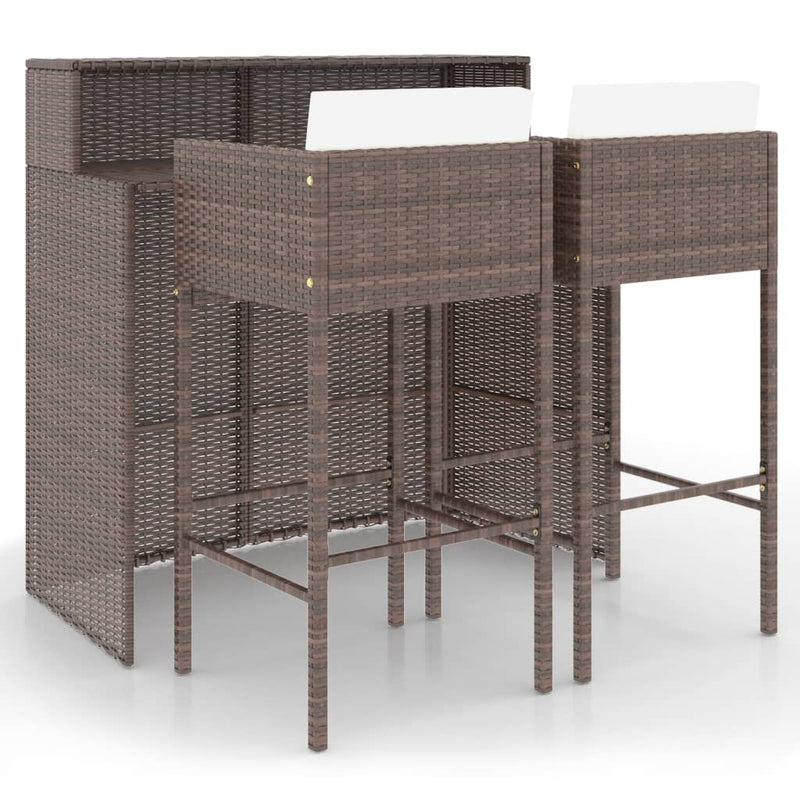3-delige Tuinbarset met kussens poly rattan bruin MeubelReus