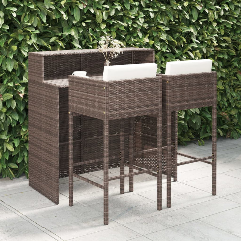 3-delige Tuinbarset met kussens poly rattan bruin MeubelReus