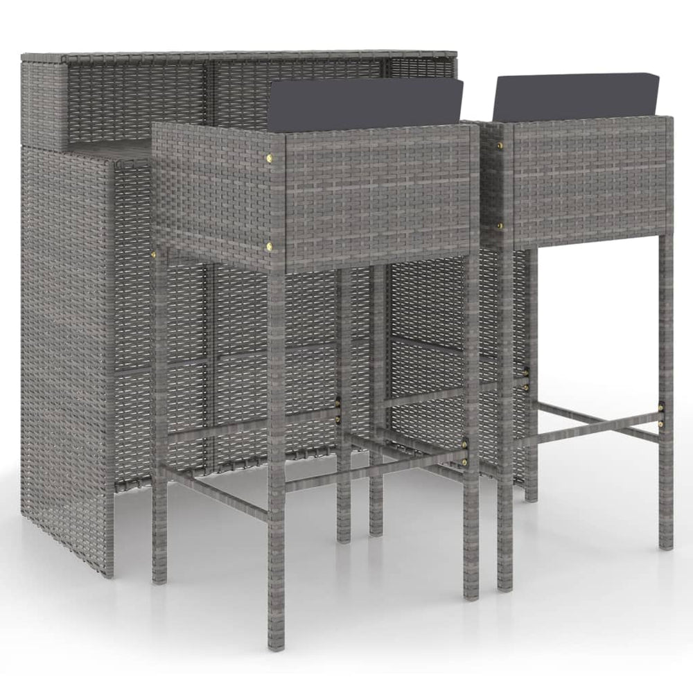 3-delige Tuinbarset met kussens poly rattan grijs MeubelReus
